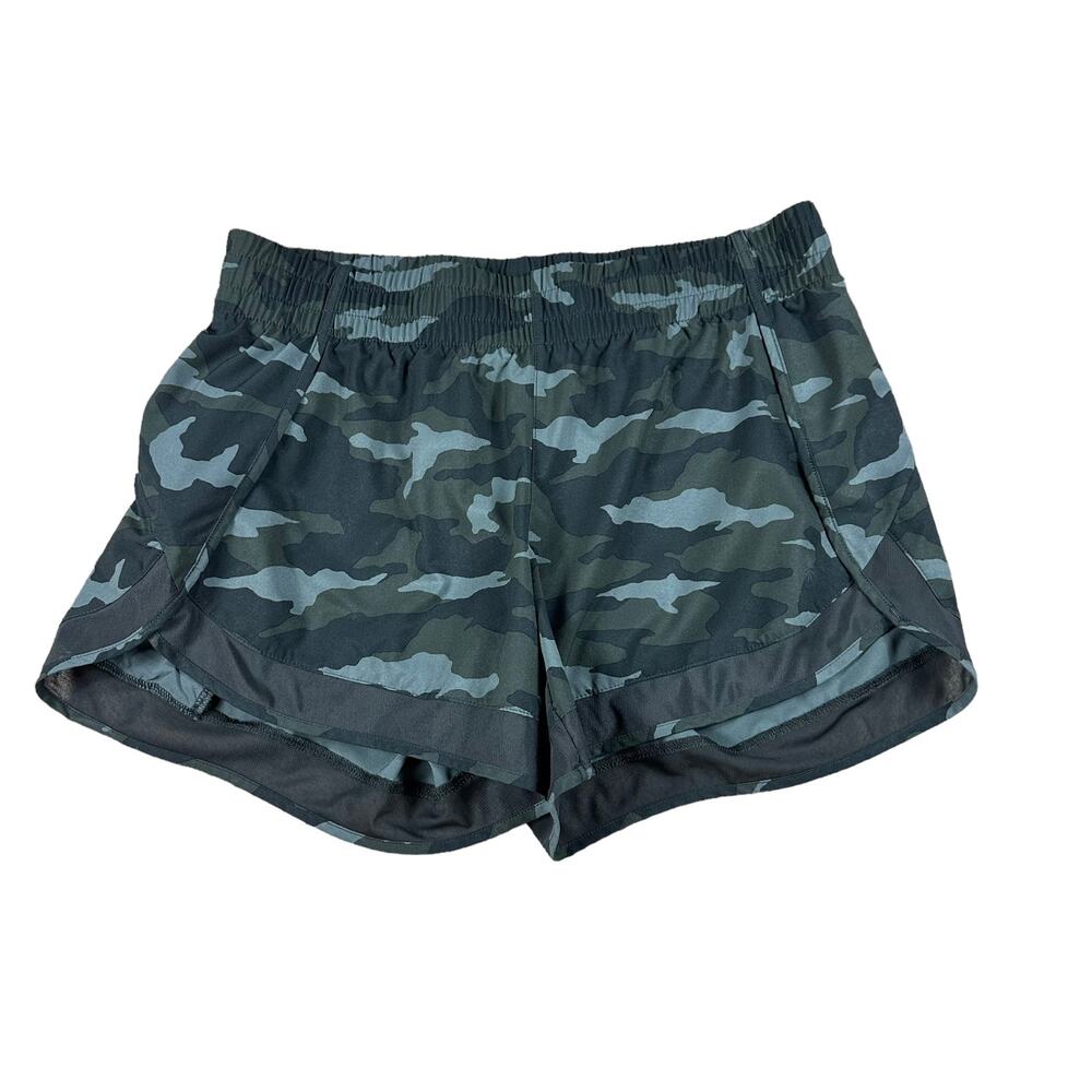 ATHLETA Green Camo‎ Mesh Racer Run Shorts 4" Inseam Women's Size Small